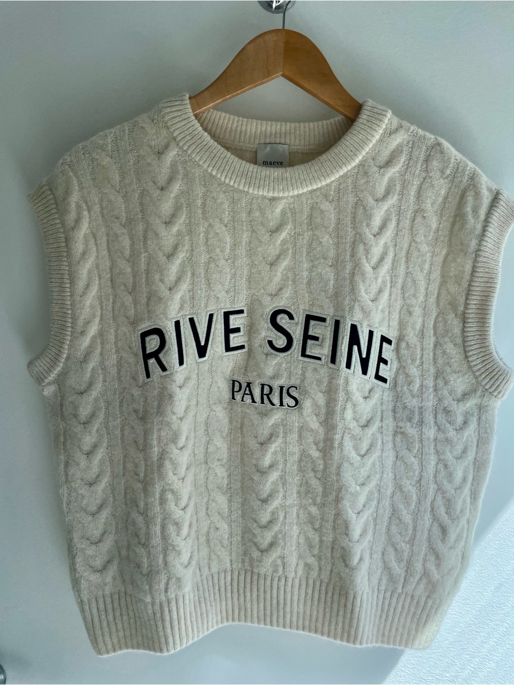 Maeve Cream Cable-Knit Rive Seine Paris Sweater Vest This Season Collection